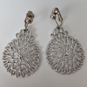 Sarah Coventry Vintage Jewelry - Silver Tone Openwork Lace Drop Clip-On Earrings